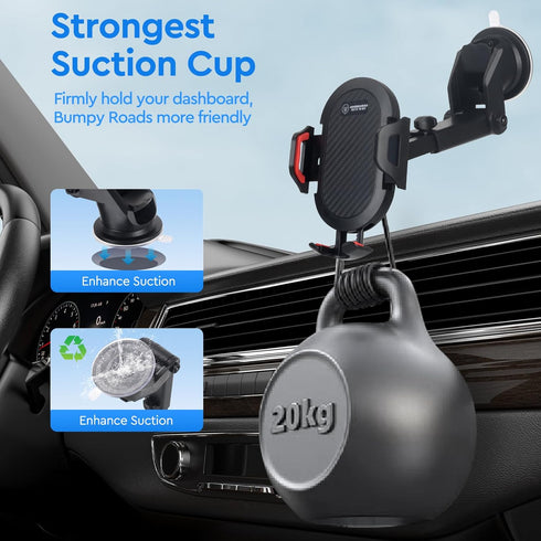Car Phone Holder Mount with Vent, Strong Grip Dashboard & Windshield-360° Adjustable Holder with Extendable Arm, Universal Smartphone Compatibilit...