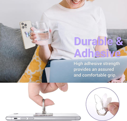3 PCS Cell Phone Ring Stand Holder, Cute Butterfly Painted Pattern Metal Finger Kickstand 360 Degrees Rotation Ring Holder Grip with Knob Loop Com...