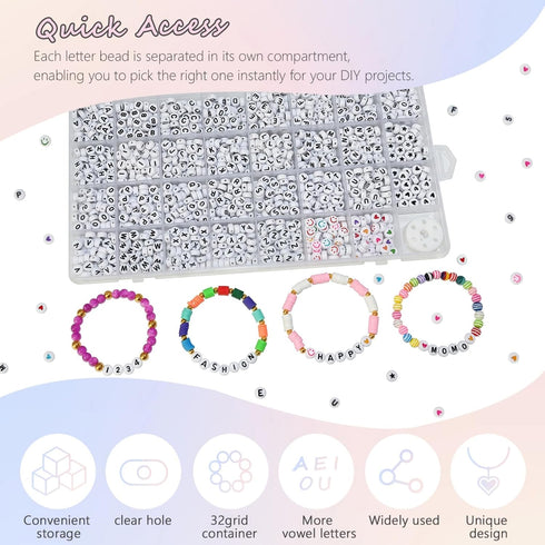 Amaney 1600pcs Acrylic Alpabet Letter Beads,31 Styles,Heart,Number,Star and Smiley Beads,4x7mm for Jewelry Making Bracelets Necklaces Key Chains...