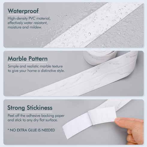 Kitchen & Bath Caulk Tape Sealant Strip, 1.5''x10.5FT PVC Self Adhesive Toilet Caulk Strip Waterproof Caulking Tape, Decorative Sealant Tape for T...