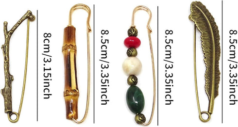 Honbay 4PCS Vintage Chic Brooch Extra Large Safety Pins for Blankets, Skirts, Kilts, Crafts...