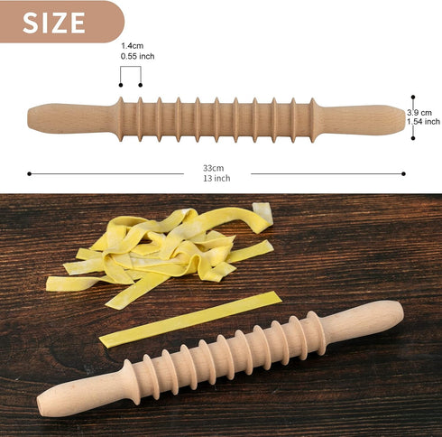 Beech Wood 14mm Pappardelle Pasta Cutter Noodle Lattice Roller Docker Dough Cutter Wooden Rolling Pin Spaghetti Pasta Maker Beechwood Noodle Cutte...