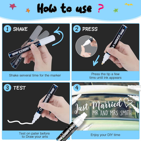 White Window Chalk Markers Pen: 6 Pack White Glass Marker, Liquid Chalk Marker for Chalkboard Signs, Car Window Paint Marker Pen for Bistro, Jars,...