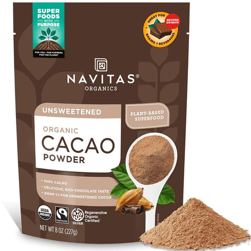 Navitas Organics Cacao Powder - Cocoa Powder Substitute 1:1, For Hot Chocolate, Baking & More - Regenerative Organic Certified, Non GMO, Fairtrade...