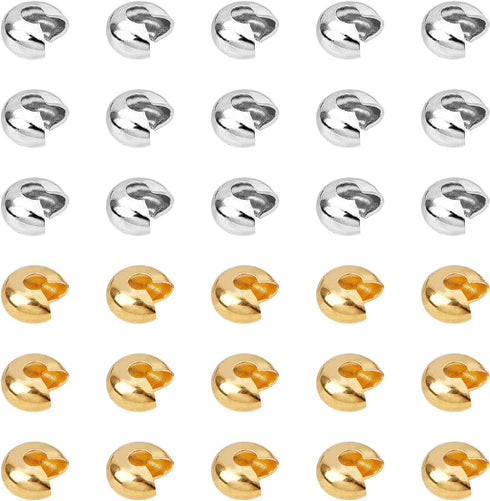 arricraft 200 Pcs 6mm Brass Crimp Beads Covers, Half Round Open Tube Beads Knot Cover Caps for Jewelry Making (Golden×100, Platinum×100)...