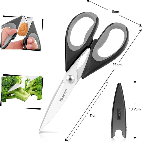 iBayam 8.5" Kitchen Scissors with Sheath, Black Kitchen Accessories, Household Appliances Home Essentials, Kitchen Gadgets Utensils, House Décor, ...