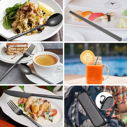 MURRI&MURRDI 8 Pieces Portable Reusable Cutlery Set,Travel Utensils Set with Case, Stainless Steel Flatware Set Including Knife Fork Spoon Chopsti...
