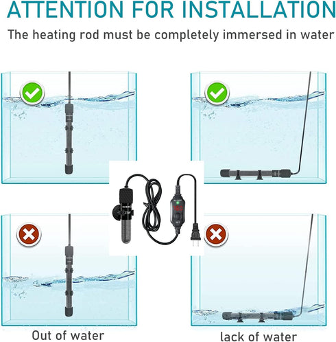 Small Submersible Aquarium Heater,Adjustable Mini Fish Tank Heater 25/50/100/150/200/300 Watts with External Temperature Controller, LED Display, ...