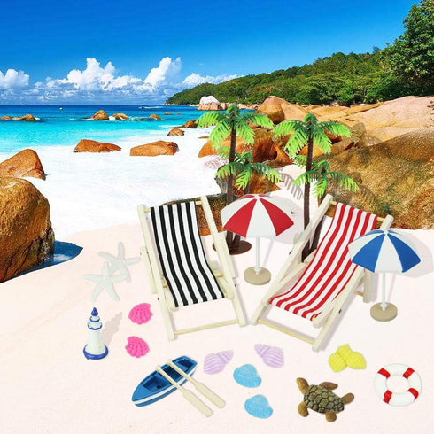 Dollhouse Decoration 20 Pcs Beach Style Miniature Ornament Kits Set 1:12 Foldable Dollhouse Beach Chair Umbrella Seaside Beach Accessories Statues...