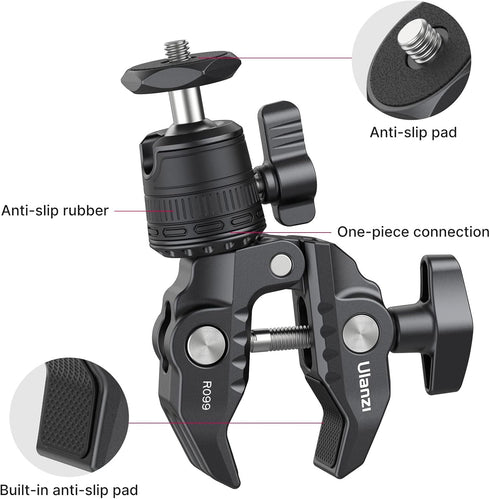 ULANZI R099 Super Clamp Camera Mount Clamp with 360° Ballhead, Bike/Bicycle/Motorcycle Handlebar Mount for Insta360/GoPro/AKASO/DJI Osmo Action Ca...