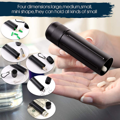 3 Pieces Metal Container Portable Sealed Container Bottles Aluminum Alloy Case Waterproof Jar Travel Container with Key Chain for Outdoor Camping ...