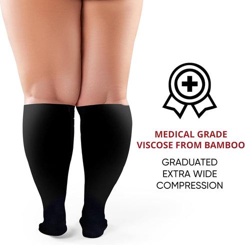 BAMS Plus Size Open Toe Compression Socks Wide Calf – Viscose from Bamboo Graduated (Toeless Black, XX-Large)...