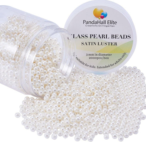 PandaHall Elite 3mm About 2000 Pcs Tiny Satin Luster Dyed Glass Pearl Round Loose Beads Assorted Lot for Jewelry Making Beige...