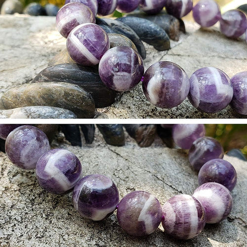 chengmu 12mm Banded Amethyst Stretch Bracelet Natural Round Beads Semi Gemstone for Crystal Elastic Beaded Bracelet 8"...
