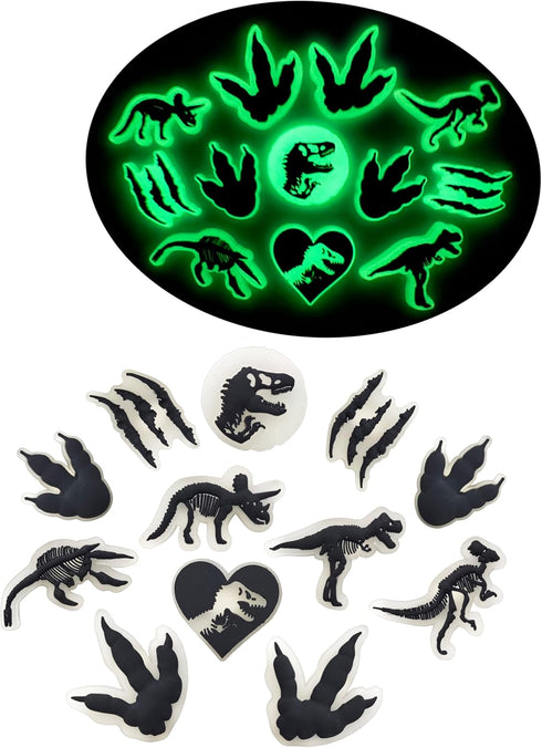 12Pcs Glow in the night dinosaurs shoe charms for Boys Kids shoe Decoration PVC Decoration for Shoes Bracelets Dinosaurs Themed Party Favor...