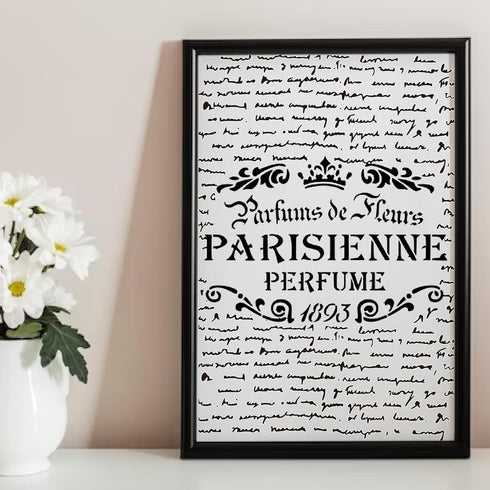 Script Stencils Reusable French Writing Stencils for Painting on Wood Furniture DIY Crafts Canvas Paper Fabric Wall Home Decoration (6pcs Script)...