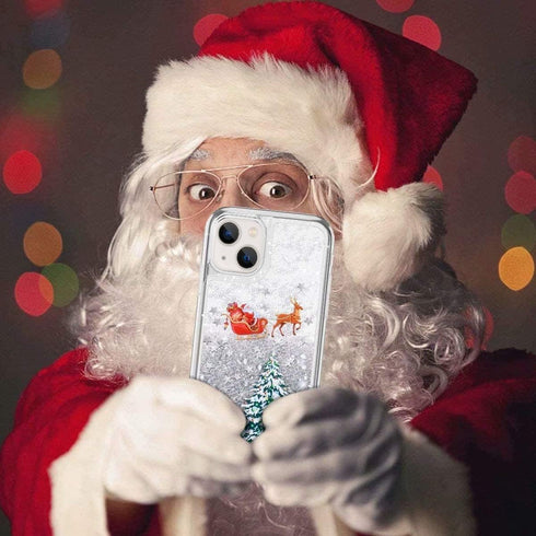 for iPhone 14 Case iPhone 14 Christmas Phone Case Glitter Sparkle Liquid Floating Case Shockproof Clear Soft TPU Bumper Case Xmas Santa Claus Sili...