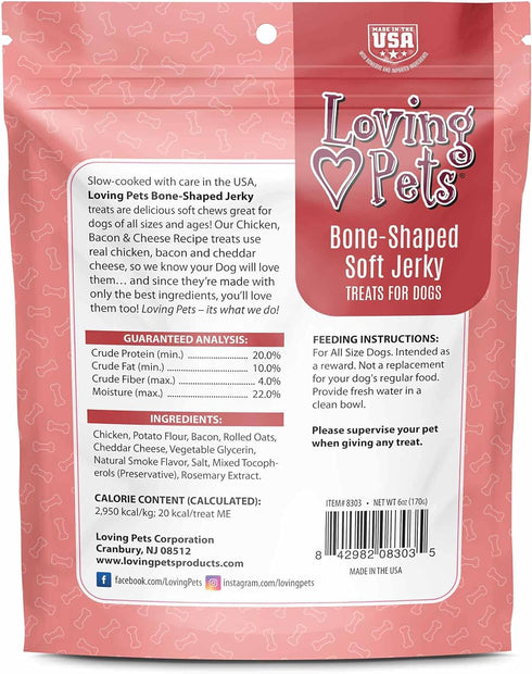 Loving Pets - Soft Chew Jerky (Bone-Shaped, Chicken, Bacon & Cheese Recipe) USA Made Dog Treats...