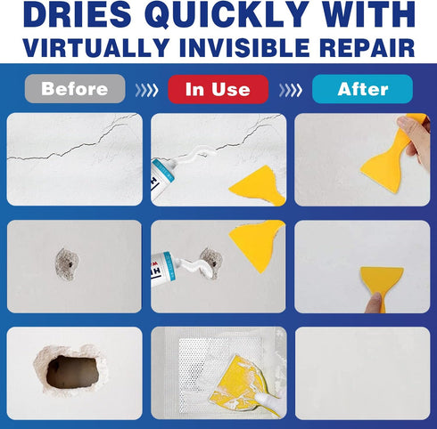 Drywall Repair Kit - 2 Pack Spackle Wall Repair with Scraper and Sandpaper | Effortlessly Wall Patch Repair Kit | Wall Putty for Filling Holes | F...