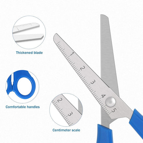 Kid Scissors, Blunt Tip Safety Children Scissors, Stainless Steel Blades with Centimetre Scale, More Accurate Cutting, Set of 6...
