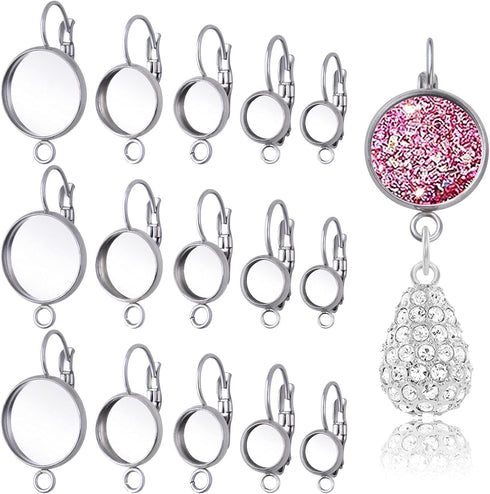 40pcs Leverback French Earring Hooks Stainless Steel Earring Blank Round Bezel Trays Earring Hoops with Loop for Women Men Girls DIY Jewelry Makin...