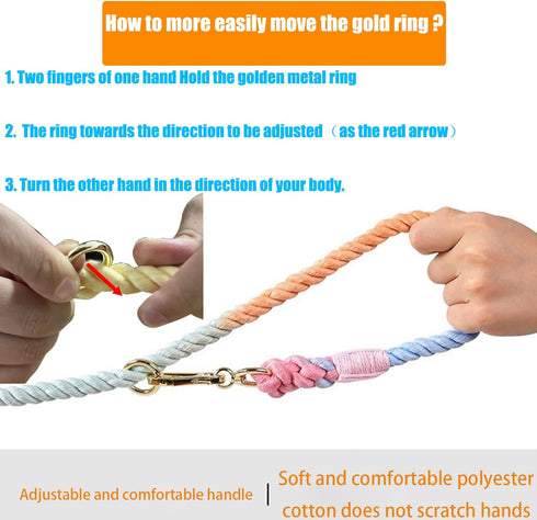 Multifunctional Rope Dog Leash 7.5 FT with Adjustable Double Swivel Hook Hands Free for Small Medium and Large Dogs Running Hiking Camping Walking...