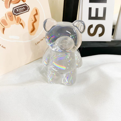 Mobile Phone Grip Holder Easy Installation Multi-Purpose Adorable 3D Cute Laser Bear Cellphone Holder Mobile Grip Bracket Transparent......