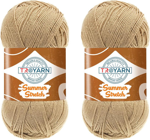 Summer Stretch (2-Skeins) Silky Effect HandKnitting Crochet 100% Elastic Microfiber Acrylic Bikini Yarn 2x100gr (2x438yds)(114368-Light Beige)......