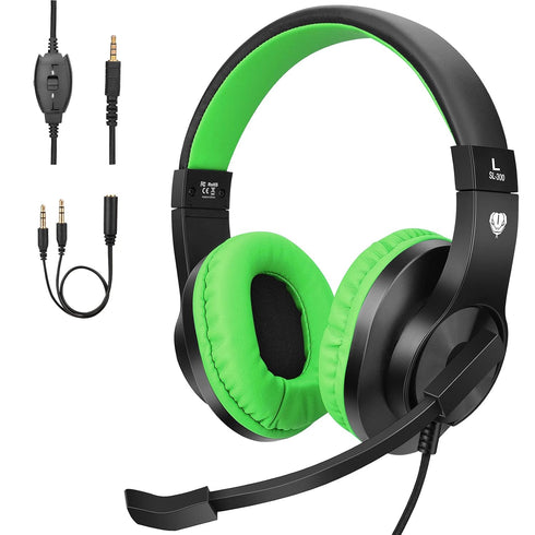 ShinePick Kids Headphones, Over-Ear Girls Boys Gaming Headphones with Microphone and Volume Control for Kids Teens Online School, Travel (Green)...