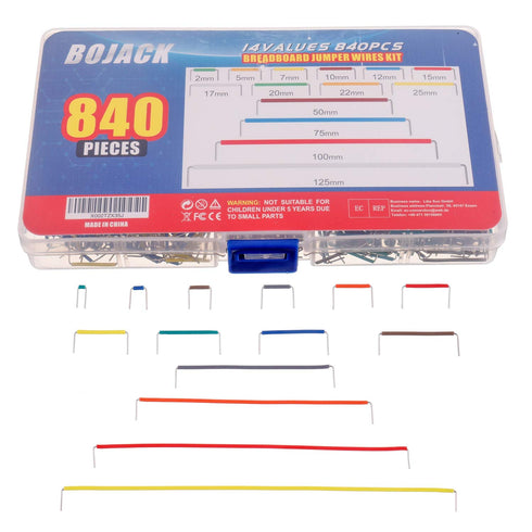 BOJACK 14 Vaules 840 pcs 2-125mm Solderless Flexible Breadboard Connecting Line Cables Breadboard Jumper Wires kit...