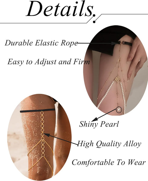 Tornito 12Pcs Thigh Chains Snake Heart Pearl CZ Leg Chain Boho Layered Body Chain Summer Beach Party Body Jewelry for Women Silver Gold Tone...