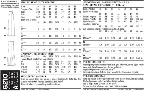Simplicity Creative Patterns New Look 6210 Misses' Knit Dress in Two Lengths, A (10-12-14-16-18-20-22)...