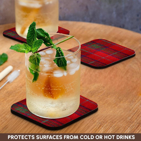 3dRose CST_113037_2 Traditional Red Tartan Pattern-Scottish Plaid with Green and Blue Checks-Checkered Scotland-Soft Coasters, Set of 8...