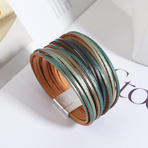 Handmade Layered Leather Bracelets Wrap for Women Stackable Chunky Colored Men Cuff Bracelet Wristband Bangle Gifts...