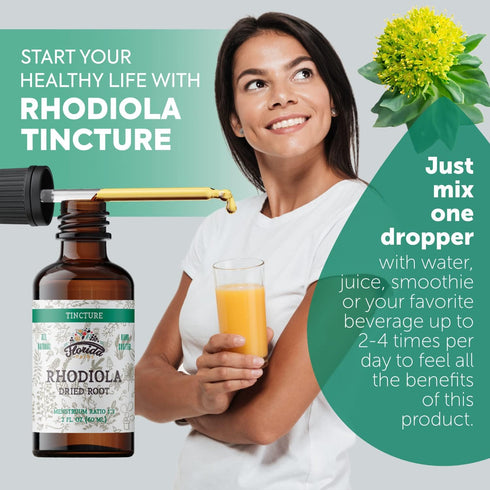 Rhodiola Tincture, Organic Rhodiola Extract (Rhodiola Rosea) Dried Root Health Supplement, Non-GMO in Cold-Pressed Organic Vegetable Glycerin 2 oz...