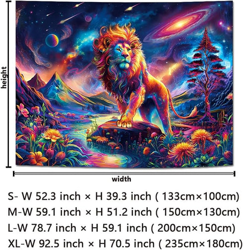 Blacklight Lion Tapestry Trippy Galaxy Space Tapestry UV Reactive Mountain Tapestry Hippie Neon Flowers Plants Wall Tapestry Magic River Landscape...