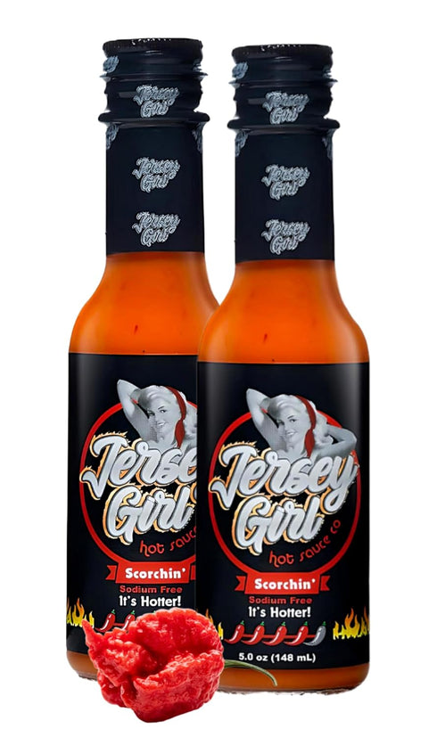 Jersey Girl Scorchin' No Salt/Sodium Free Hot Sauce 5oz (Carolina Reaper & Dragon's Breath Pepper Sauce (2 Pack) - All Natural...