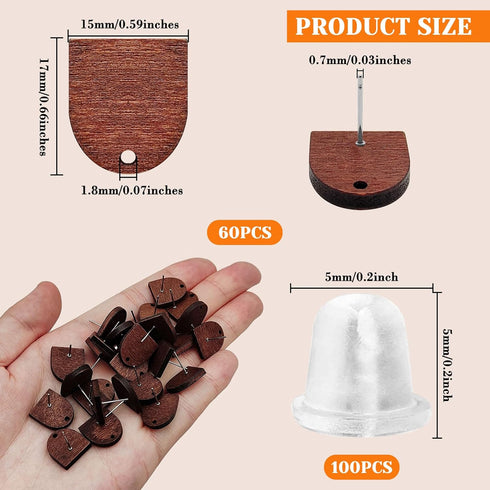 Oubaka 60Pcs Wooden Stud Earrings Posts with Loop for Jewelry Making,Half-Oval Wood Earrings Posts Earring Findings Earring Pin Studs with 100pcs ...