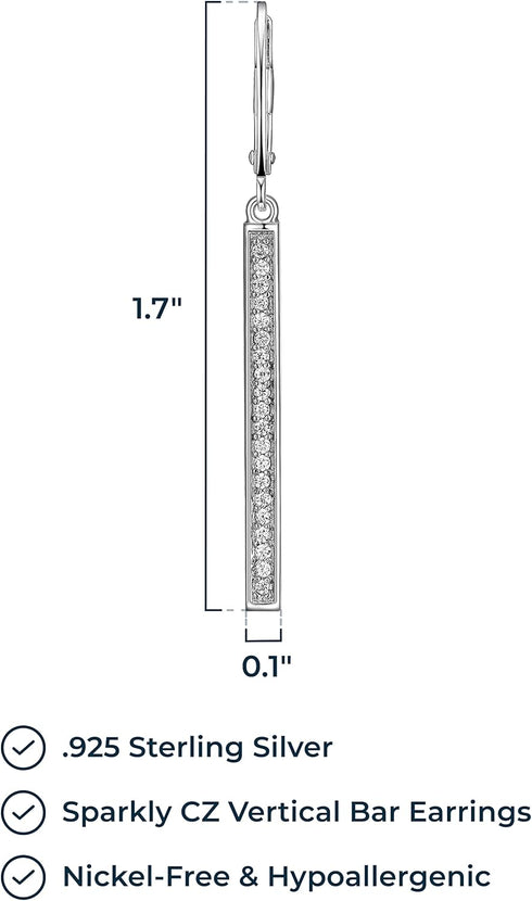 MORGAN & PAIGE .925 Sterling Silver Cubic Zirconia Vertical Bar Drop Earrings 1-3/4" Linear Dangle Earrings For Women...