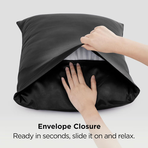 Bedsure Satin Pillowcase for Hair and Skin Queen - Black Silky Pillowcase 2 Pack with Envelope Closure, Similar to Silk Pillow Cases, Gifts for Wo...