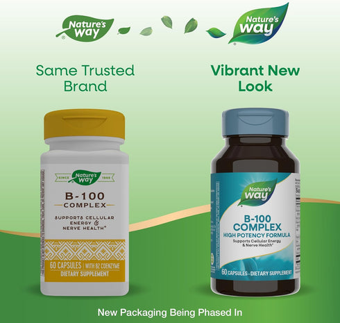 Nature's Way B-100 Complex, Supports Cellular Energy and Nerve- Health*, 8 B-Vitamins, 60 Capsules (Packaging May Vary)...