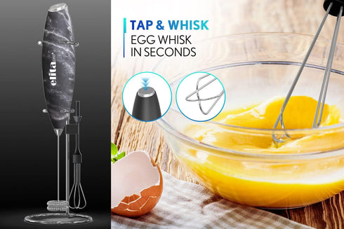 ELITAPRO ULTRA-HIGH SPEED Milk Frother - Double Whisk Handheld Foam Maker - 2-in-1 Drink Mixer - Detachable Egg Beater -Frother Wand for Matcha, C...