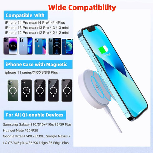 YALANDER 15W Magnetic Wireless Charger for iPhone 14/13/12 Pro Max/Mini/Plus, Qi Fast Charging Pad for Samsung & Qi-Enabled Smart Phones,Travel Es...
