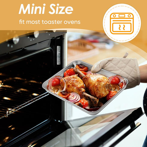 TeamFar Toaster Oven Tray and Rack Set, 9.3’’ x 7’’ x 1’’, Stainless Steel Toaster Oven Pan Broiler Pan, Non Toxic & Healthy, Easy Clean & Dishwas...