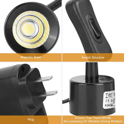 Metal LED Working Light, Flexible Gooseneck Lamp Adsorbable Magnetic Base Hine Tool Lamps for CNC Punching Hine, Milling, Drill Press, Industrial ...