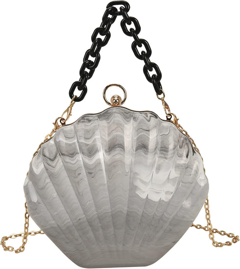 Women Mini Seashell Evening Clutch Top-Handle Bag Chain Strap Cross-body Shoulder Bag...