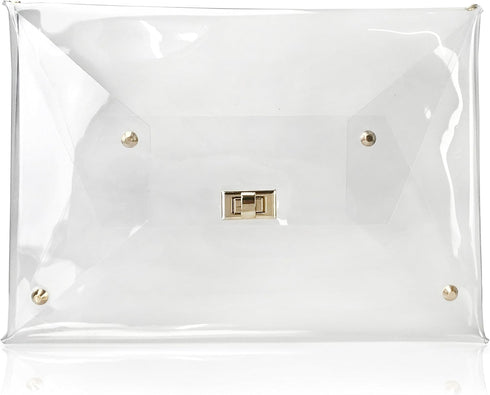 HOXIS Large Size PVC Clear Envelope Clutch Gold Chain Crossbody Bag Women's Purse...