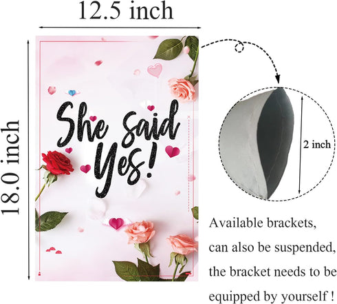 She Said Yes Garden Flag, Bridal Shower Garden Flag, Engagement Wedding Shower Proposal Party Lawn Yard Sign, 18'' x 12.5'', Polyester, Double-sid...