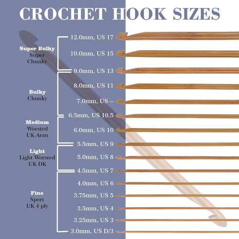 JubileeYarn Double Ended Bamboo Tunisian Crochet Hooks Set - Carbonized Brown - 15 Sizes...