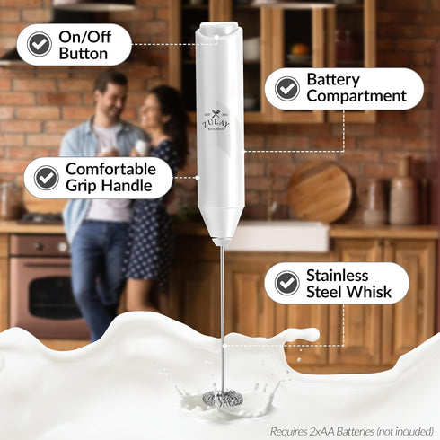 Zulay Kitchen Powerful Milk Frother Wand - Mini Milk Frother Handheld Stainless Steel - Battery Operated Drink Mixer for Coffee, Lattes, Cappuccin...